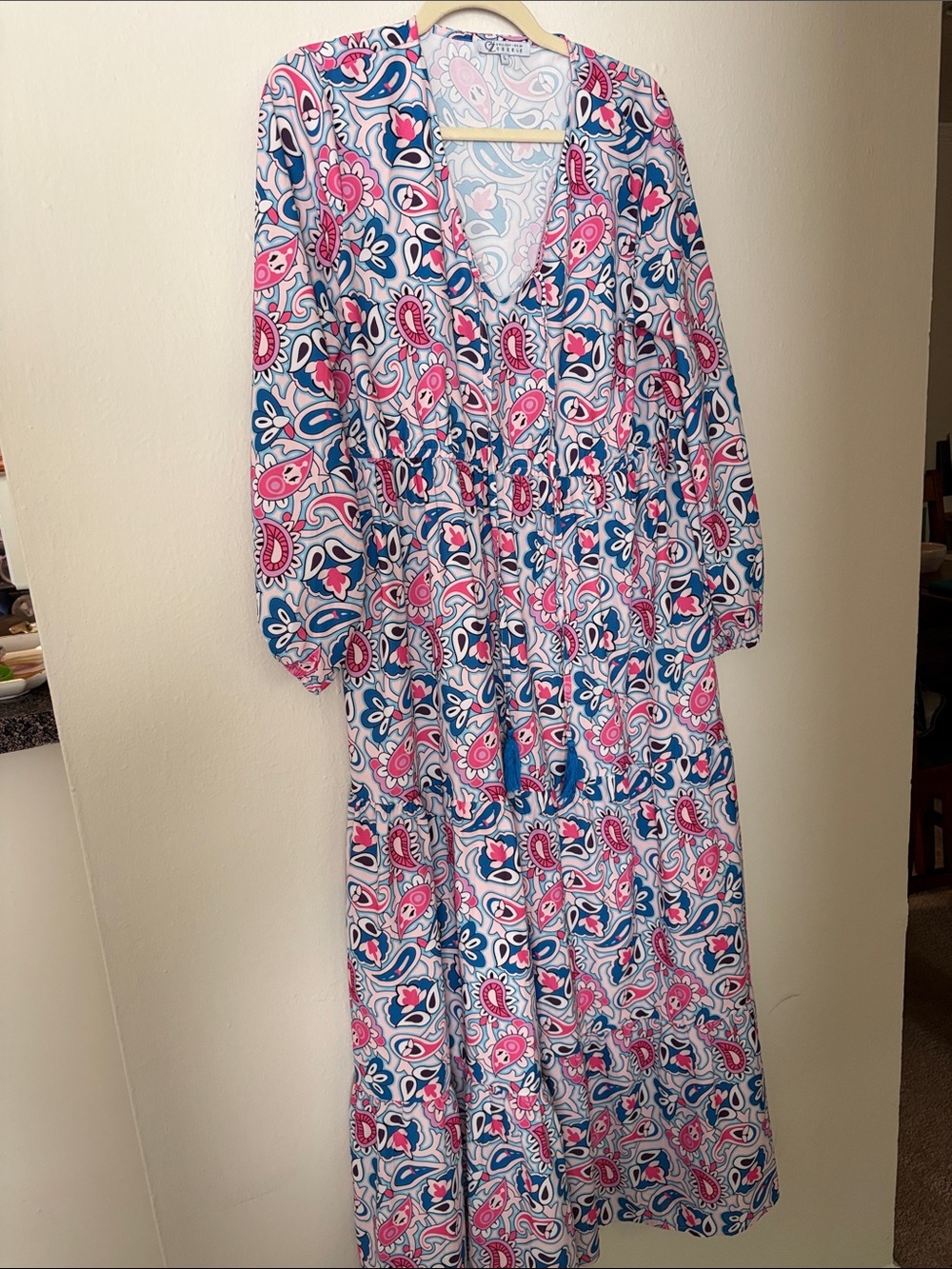 Pink & Blue Paisley Tiered Maxi Dress